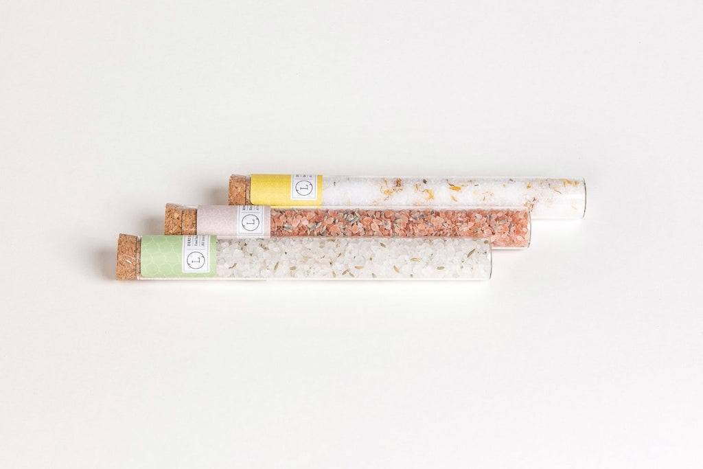 Natural Bath Salts Gift set in 8 Glass Tubes, Luxurious Bath Experience